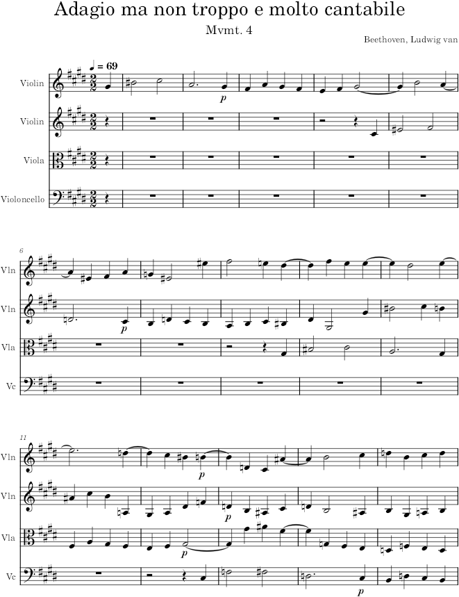 String Quartet No. 14, Movement 1 - Beethoven — first page preview