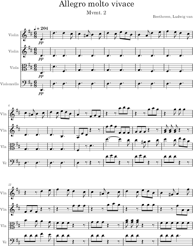 String Quartet No. 14, Movement 2 - Beethoven — first page preview