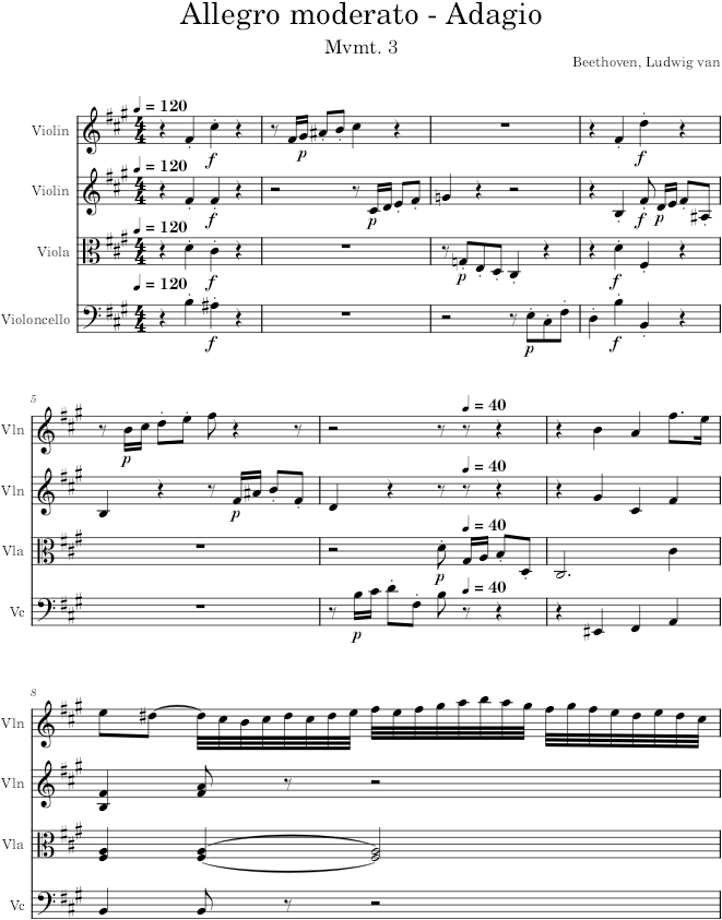 String Quartet No. 14, Movement 3 - Beethoven — first page preview