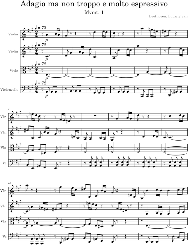String Quartet No. 14, Movement 4 - Beethoven — first page preview