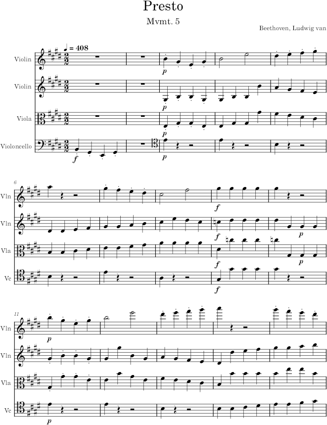 String Quartet No. 14, Movement 5 - Beethoven — first page preview