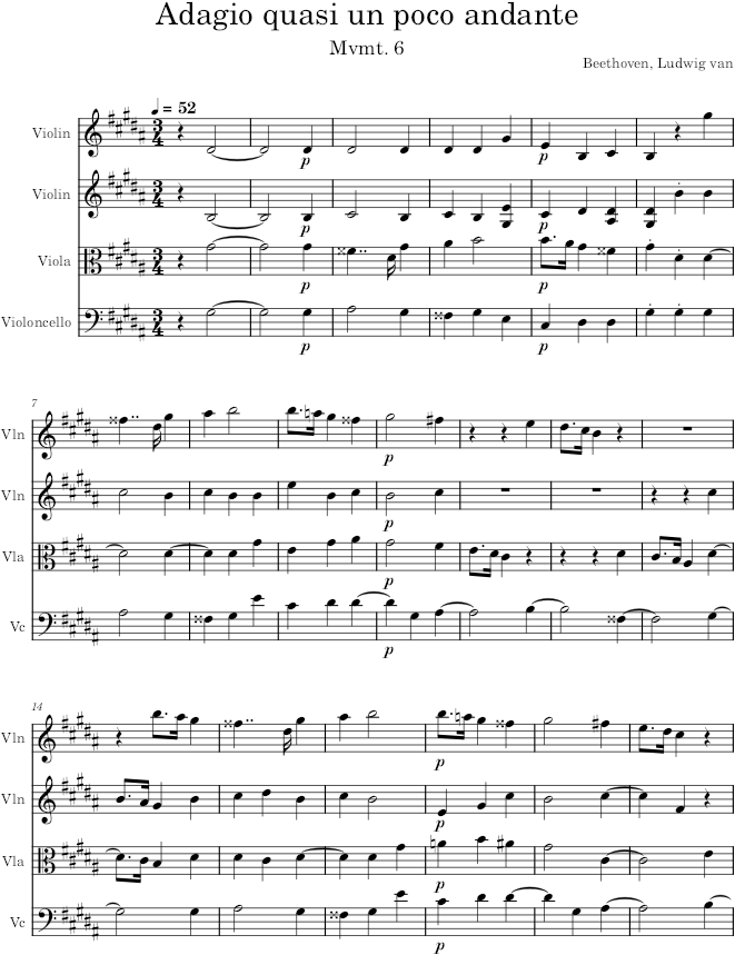 String Quartet No. 14, Movement 6 - Beethoven — first page preview