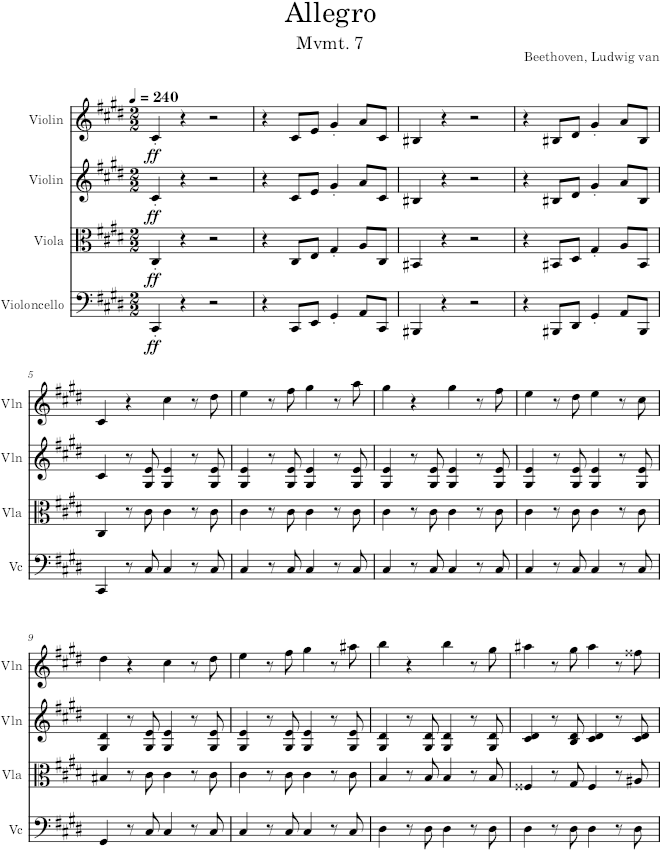 String Quartet No. 14, Movement 7 - Beethoven — first page preview