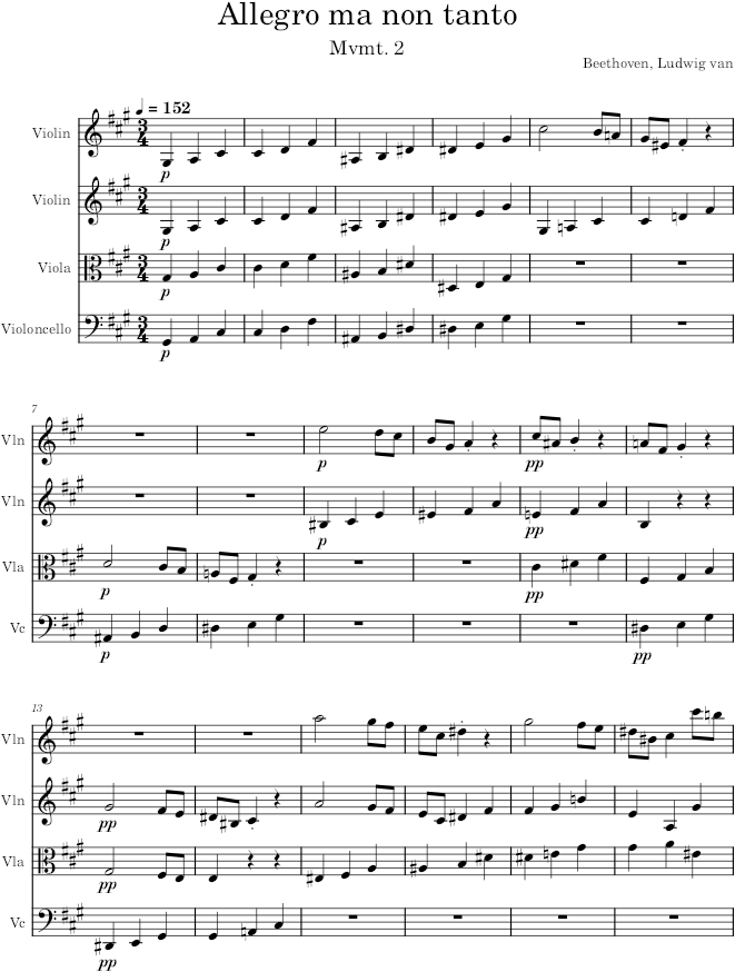 String Quartet No. 15, Movement 2 - Beethoven — first page preview