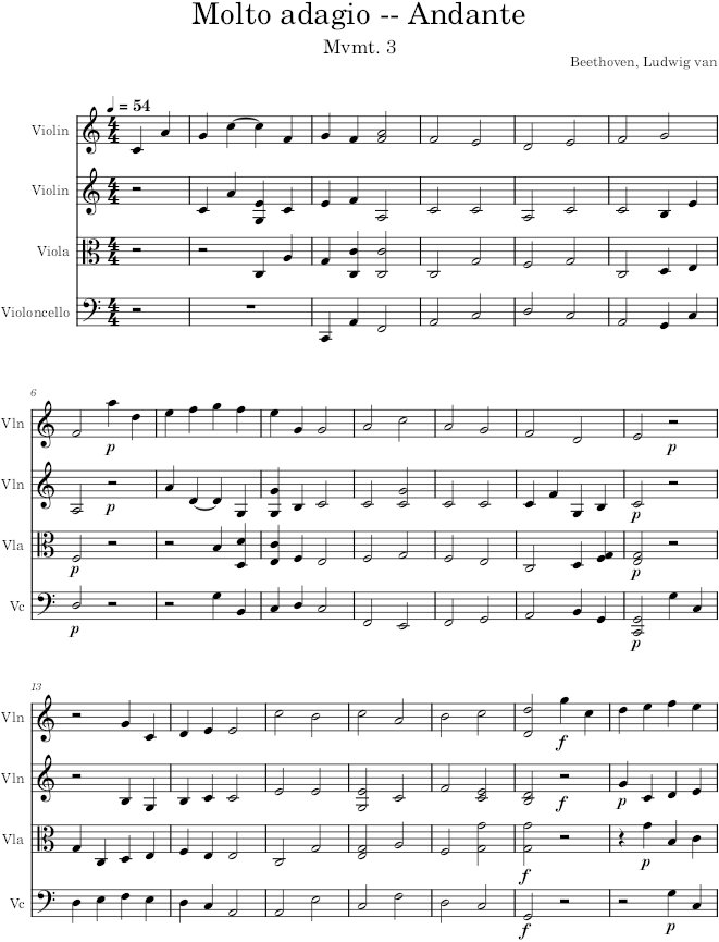 String Quartet No. 15, Movement 3 - Beethoven — first page preview