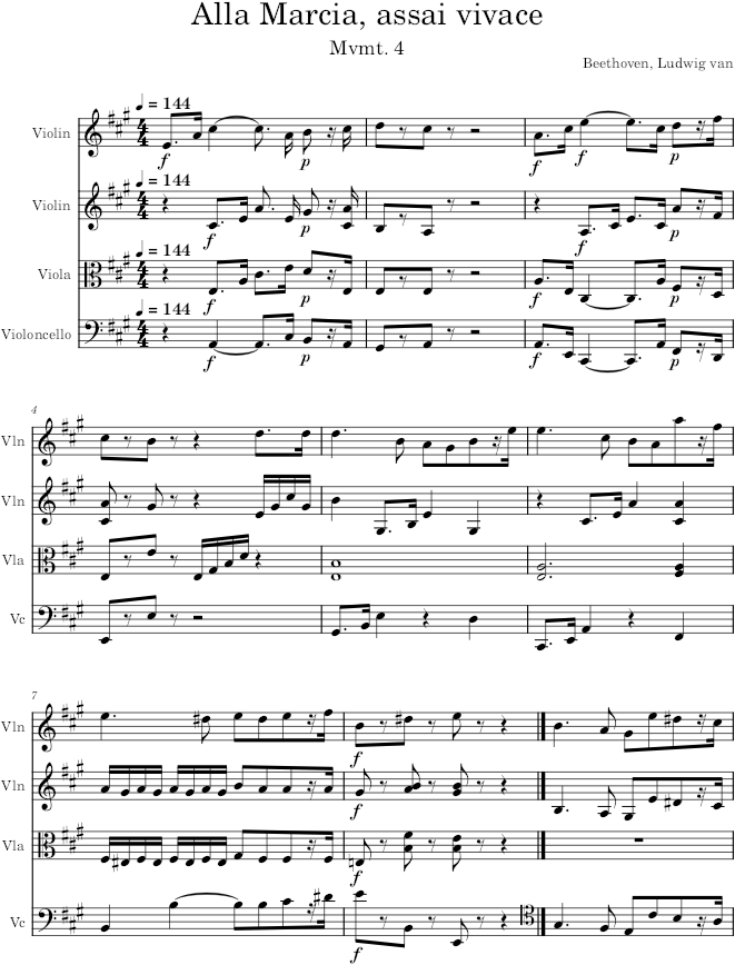 String Quartet No. 15, Movement 4 - Beethoven — first page preview