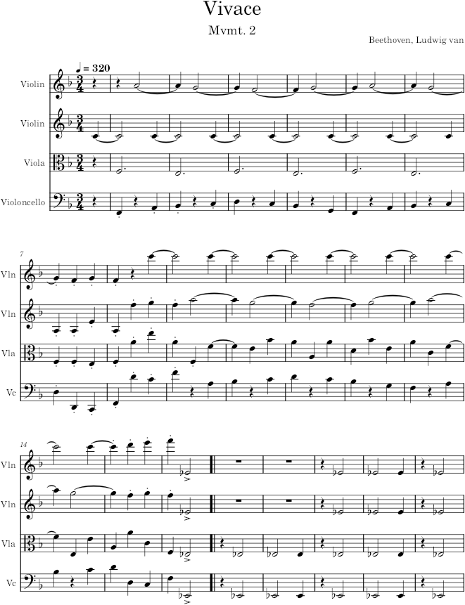 String Quartet No. 16, Movement 2 - Beethoven — first page preview