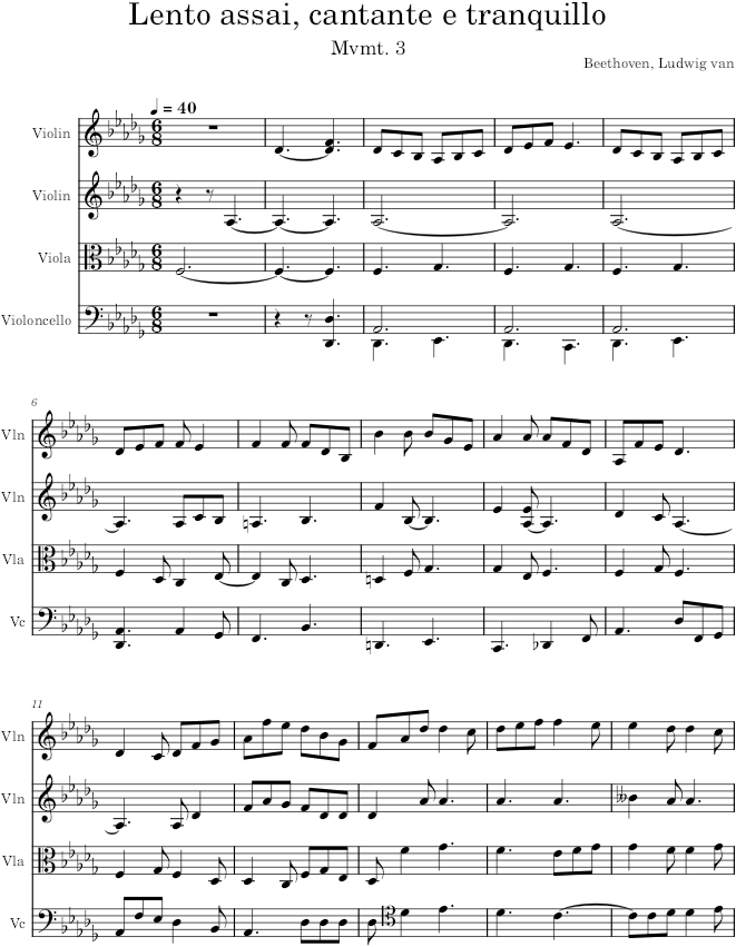 String Quartet No. 16, Movement 3 - Beethoven — first page preview