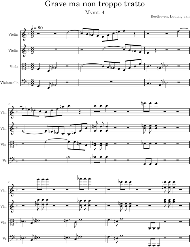 String Quartet No. 16, Movement 4 - Beethoven — first page preview