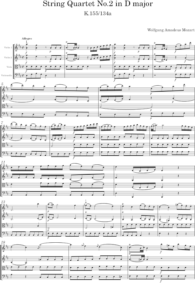 String Quartet No.2 in D major, K.155/134a - Mozart — first page preview