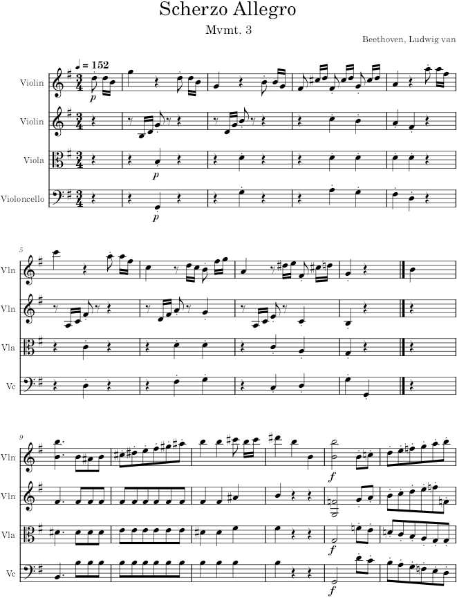 String Quartet No. 2, Movement 3 - Beethoven — first page preview
