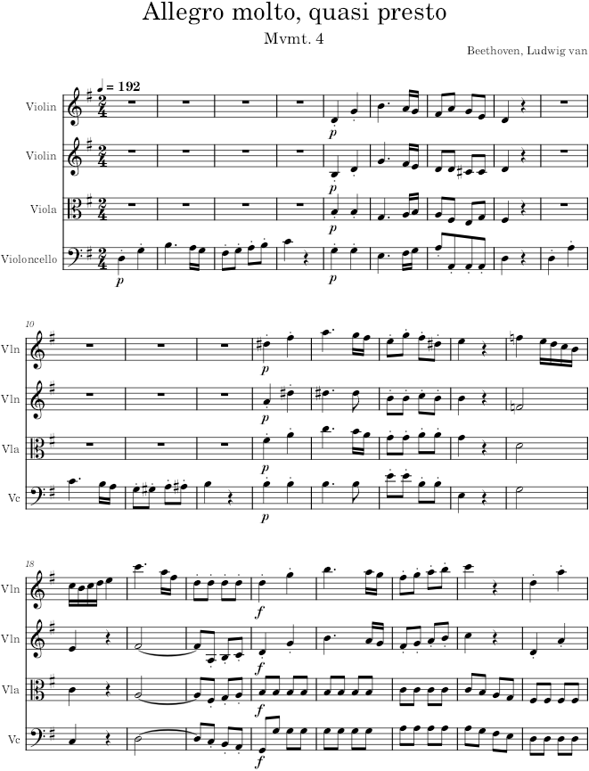 String Quartet No. 2, Movement 4 - Beethoven — first page preview