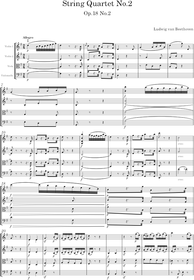 String Quartet No.2, Op.18 No.2 - Beethoven — first page preview