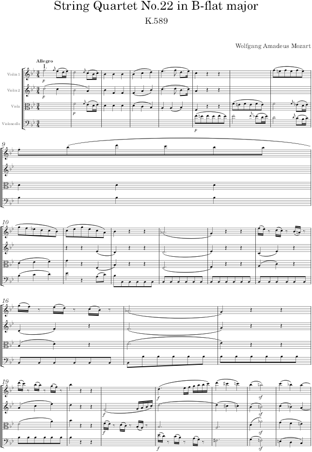 String Quartet No.22 in B-flat major, K.589 - Mozart — first page preview