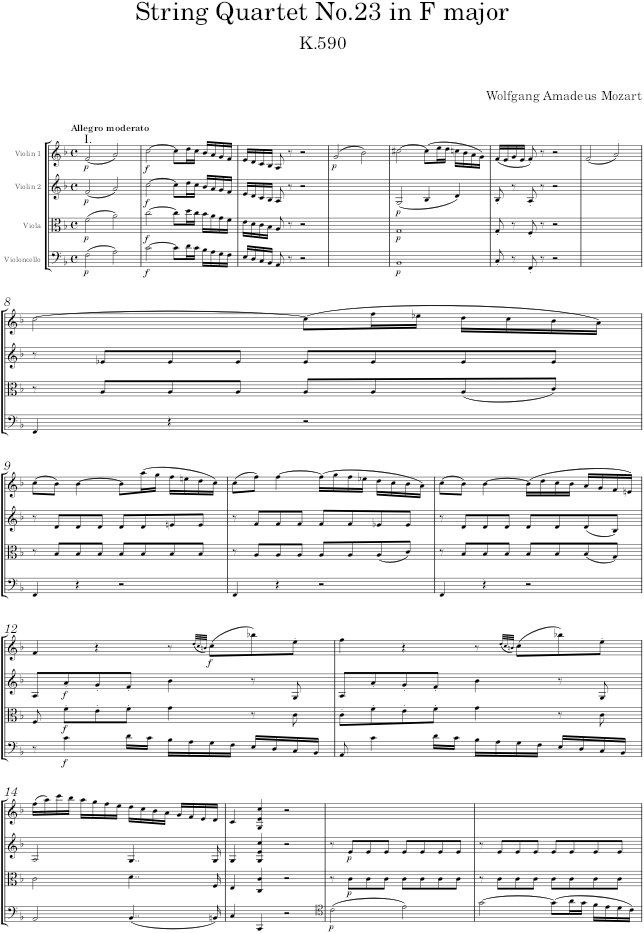 String Quartet No.23 in F major, K.590 - Mozart — first page preview