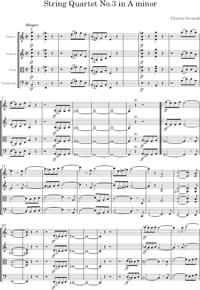 String Quartet No.3 in A minor - Gounod — first page preview
