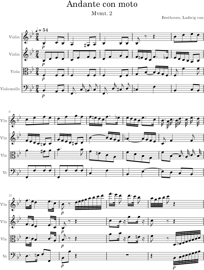 String Quartet No. 3, Movement 2 - Beethoven — first page preview