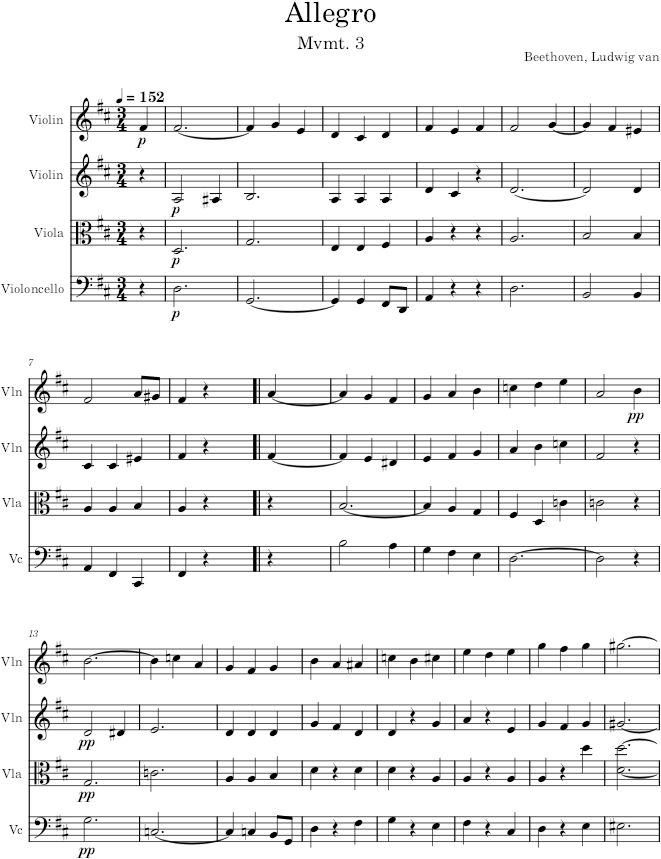 String Quartet No. 3, Movement 3 - Beethoven — first page preview