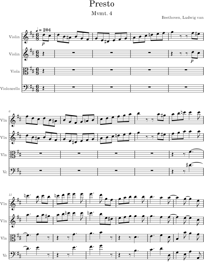 String Quartet No. 3, Movement 4 - Beethoven — first page preview
