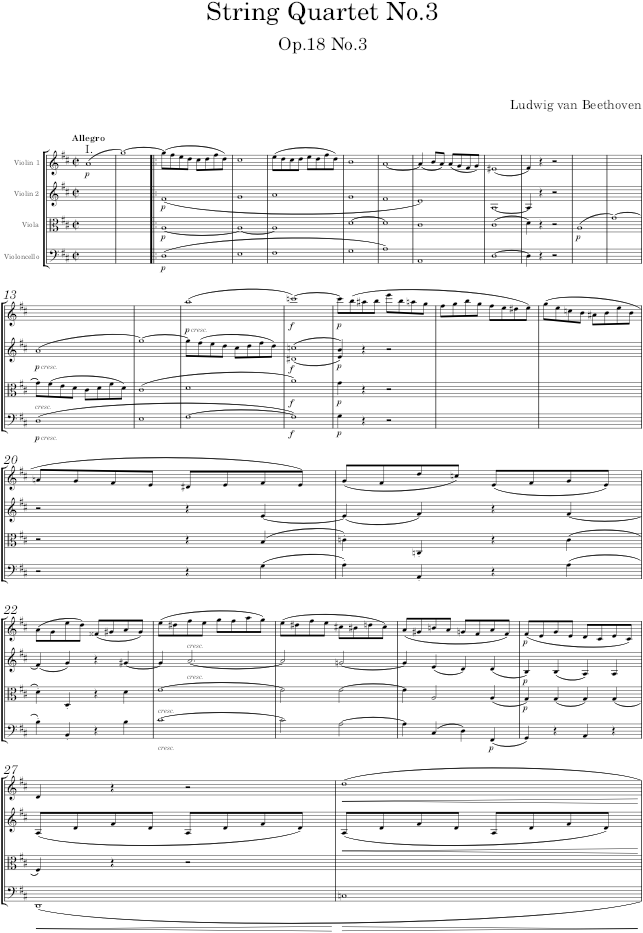 String Quartet No.3, Op.18 No.3 - Beethoven — first page preview