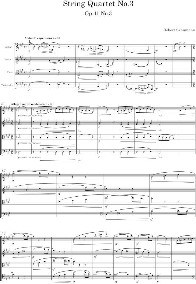 String Quartet No.3, Op.41 No.3 - Schumann — first page preview