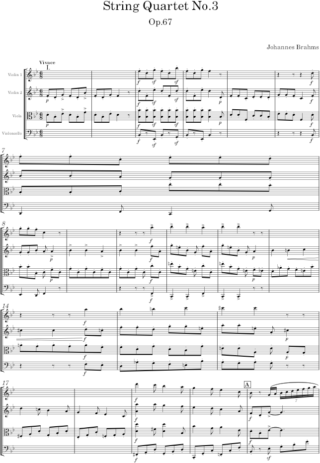 String Quartet No.3, Op.67 - Brahms — first page preview