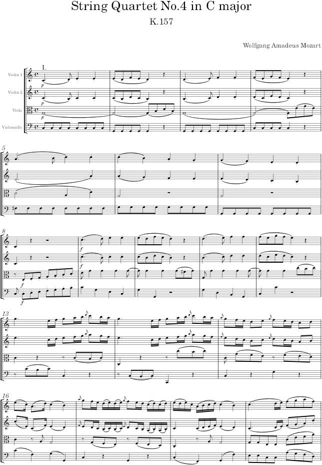 String Quartet No.4 in C major, K.157 - Mozart — first page preview
