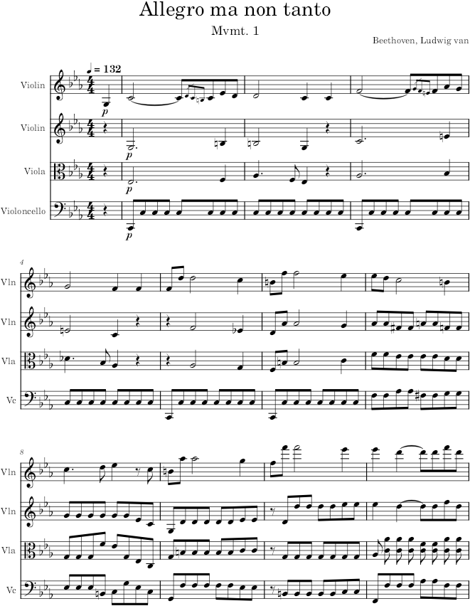 String Quartet No. 4, Movement 1 - Beethoven — first page preview