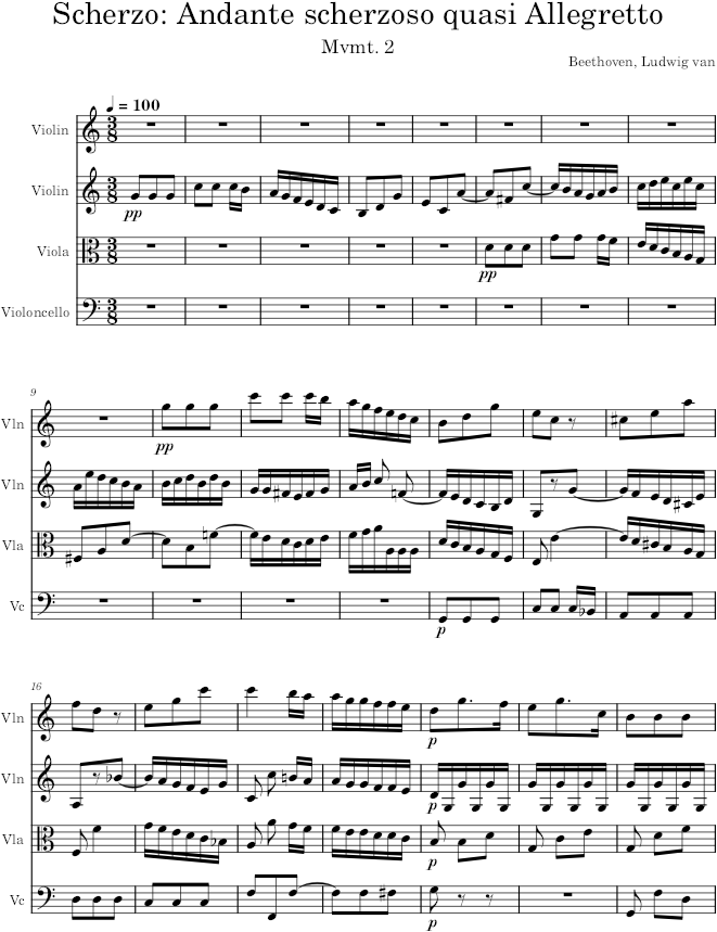 String Quartet No. 4, Movement 2 - Beethoven — first page preview