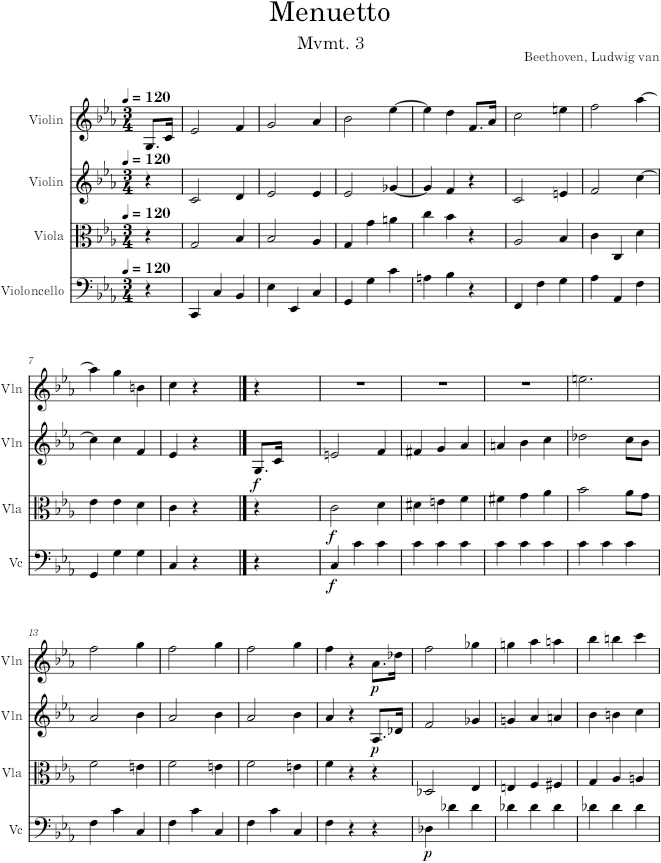 String Quartet No. 4, Movement 3 - Beethoven — first page preview