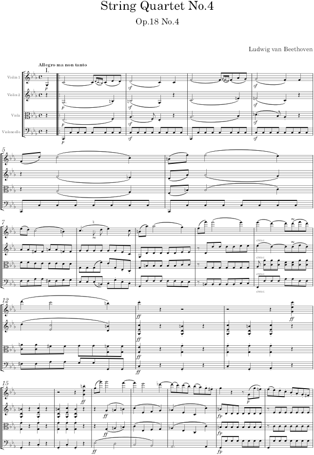 String Quartet No.4, Op.18 No.4 - Beethoven — first page preview