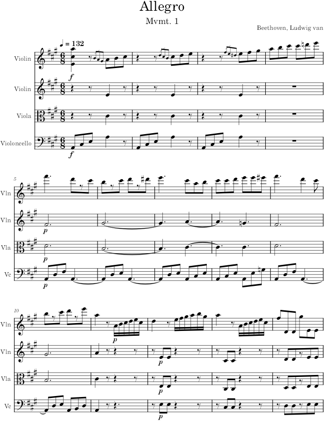 String Quartet No. 5, Movement 1 - Beethoven — first page preview