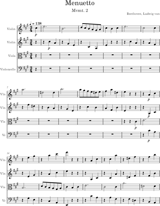 String Quartet No. 5, Movement 2 - Beethoven — first page preview