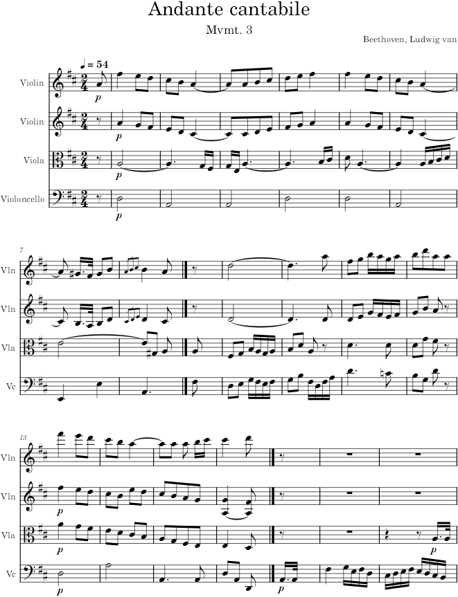 String Quartet No. 5, Movement 3 - Beethoven — first page preview