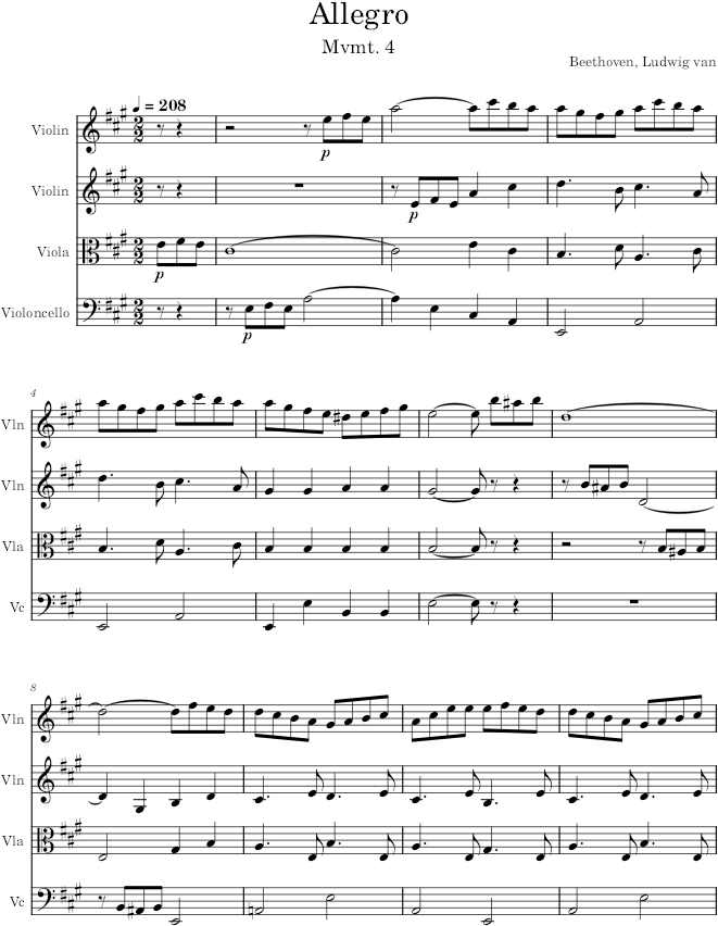 String Quartet No. 5, Movement 4 - Beethoven — first page preview