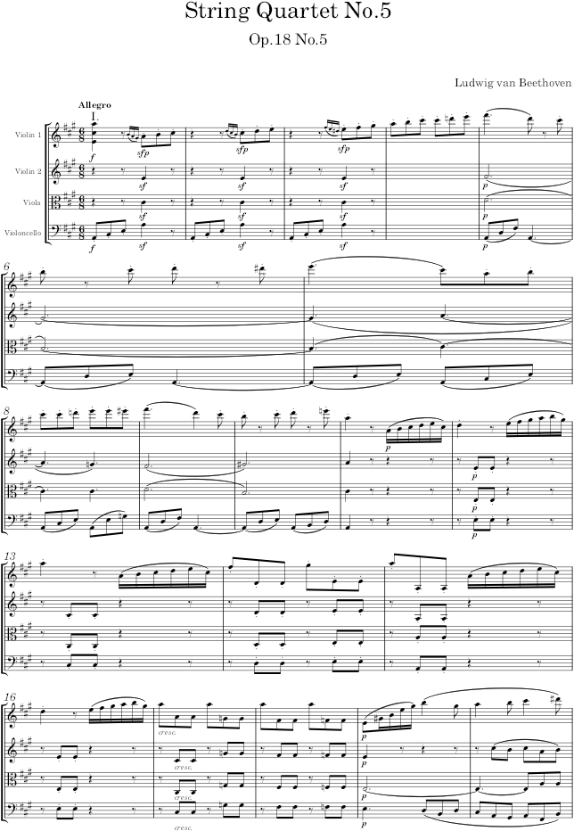 String Quartet No.5, Op.18 No.5 - Beethoven — first page preview