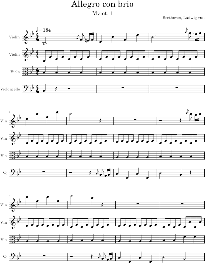 String Quartet No. 6, Movement 1 - Beethoven — first page preview
