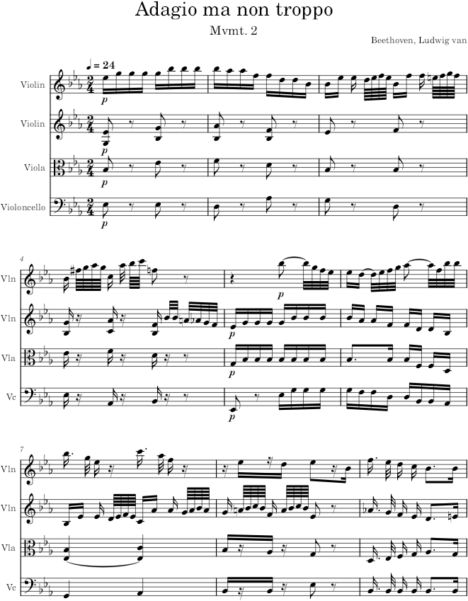 String Quartet No. 6, Movement 2 - Beethoven — first page preview