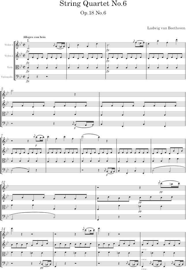 String Quartet No.6, Op.18 No.6 - Beethoven — first page preview