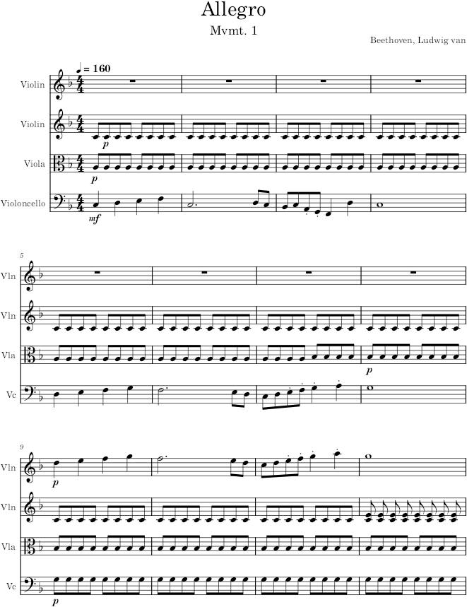 String Quartet No. 7, Movement 1 - Beethoven — first page preview