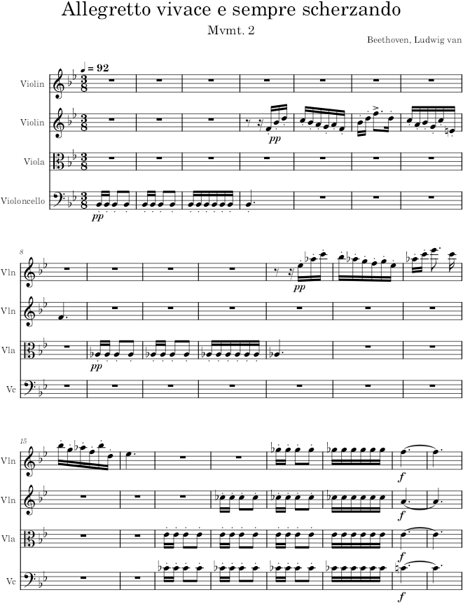 String Quartet No. 7, Movement 2 - Beethoven — first page preview