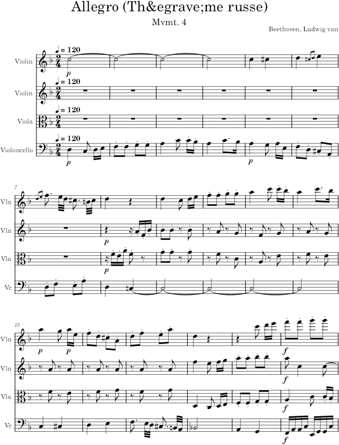 String Quartet No. 7, Movement 4 - Beethoven — first page preview
