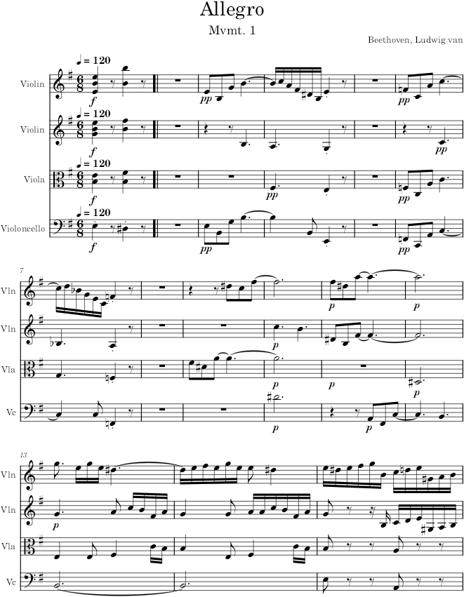 String Quartet No. 8, Movement 1 - Beethoven — first page preview