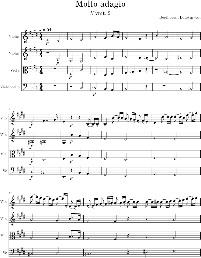String Quartet No. 8, Movement 2 - Beethoven — first page preview