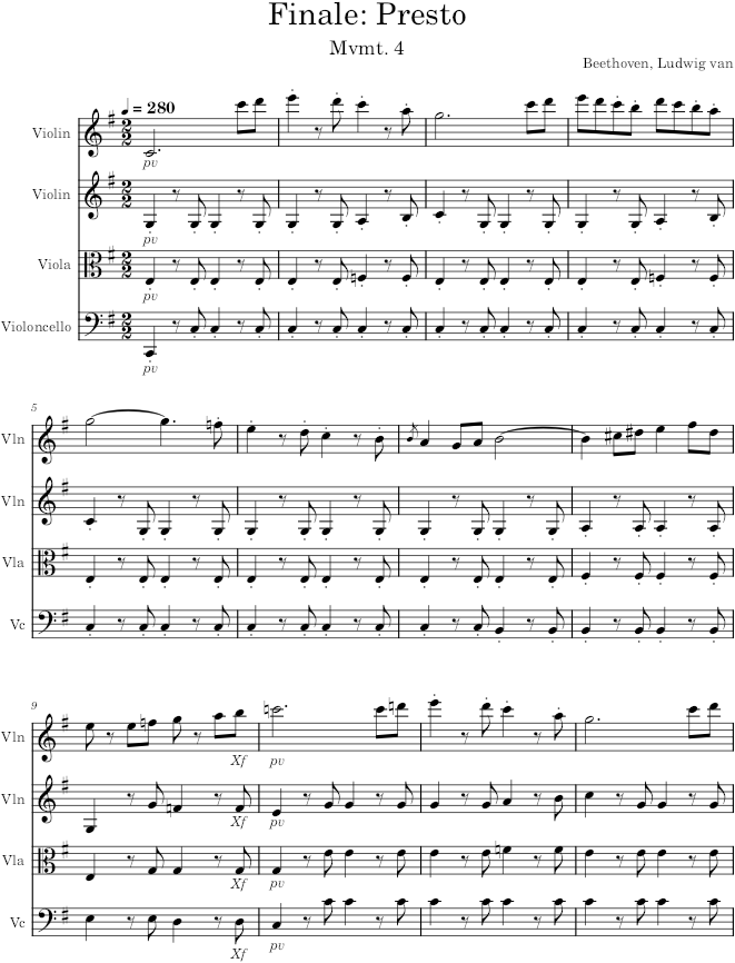 String Quartet No. 8, Movement 4 - Beethoven — first page preview