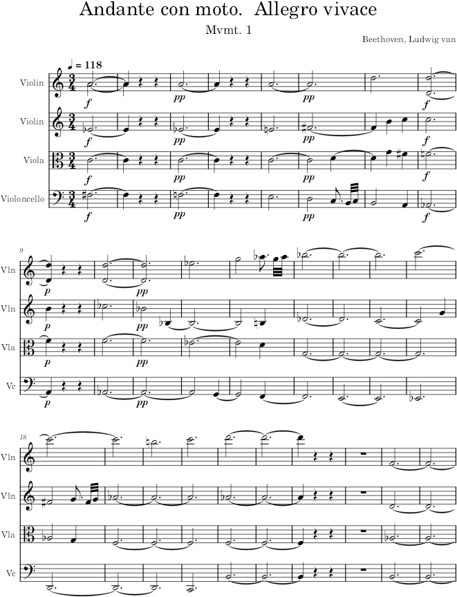 String Quartet No. 9, Movement 1 - Beethoven — first page preview