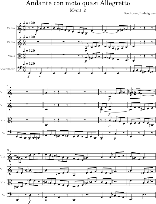 String Quartet No. 9, Movement 2 - Beethoven — first page preview