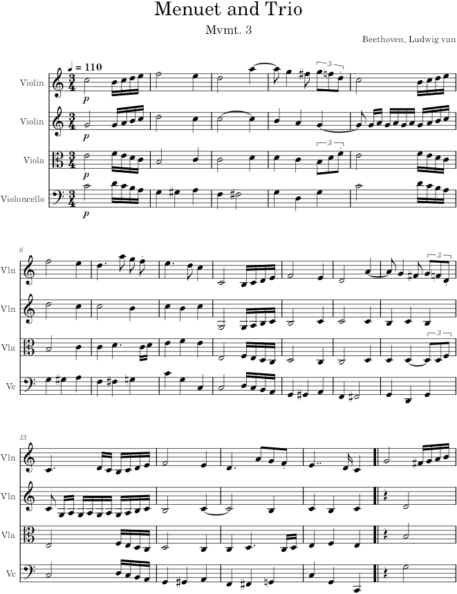 String Quartet No. 9, Movement 3 - Beethoven — first page preview