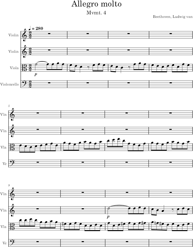 String Quartet No. 9, Movement 4 - Beethoven — first page preview
