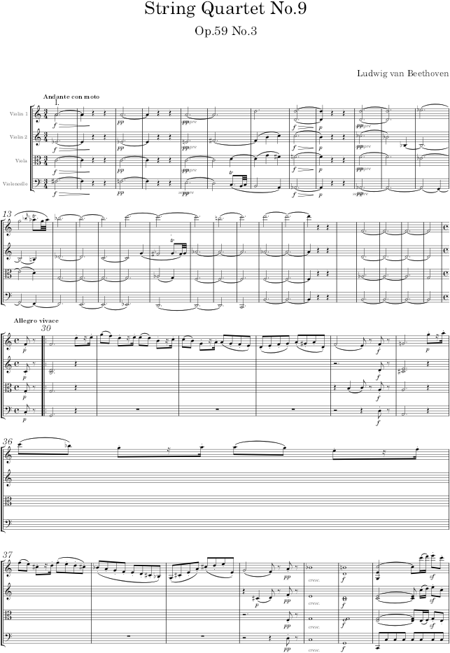 String Quartet No.9, Op.59 No.3 - Beethoven — first page preview